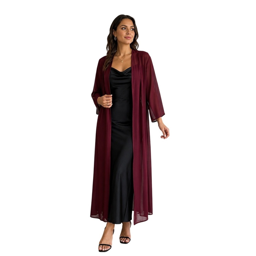 LE BOS Sheer Duster Cardigan Burgundy Open Front Plus Size 24W